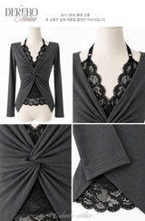Roy Black Halter Lace Twist Long Sleeve T-shirt