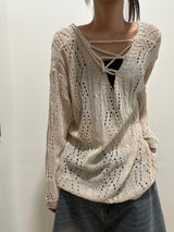 Moi Loose Sheer Mesh Knit Top 3color