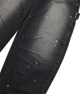 カーブドダブルニーデニムパンツ - ブラック