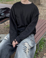 Sheer Raw-Edge Waffle Long Sleeve