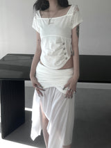 luel lace button short sleeve (2color)