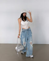 punching padded built-in halterneck blouse