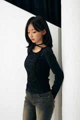 LISE SHIRRING TOP / BLACK