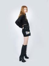 Crop Double Collar Shirts (Black)