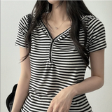 Ruzyn spandex stripe snap short sleeve hoodie