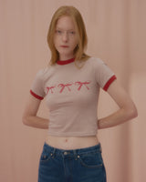 TRIPLE RIBBON RINGER TSHIRT-BEIGE