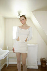  Eyelet slit skirt (white)