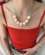 Yellow ball@mint tie necklace