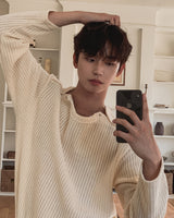 Rubber Velour Double Henley Neck Knit