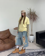 Arpa Damaged Bermuda Denim Pants