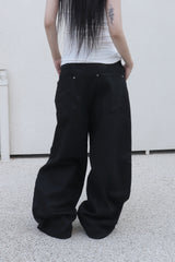 [unisex] コーテッドブラックワイドパンツ