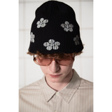 BUTTON FLOWER BEANIE / BLACK