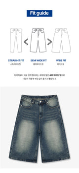 basic washing bermuda denim pants (vintage blue)