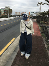 チェックボタンロールアップワイドパンツ (2c)