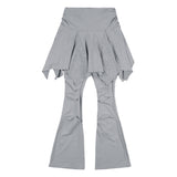 [Set] Unbalance Skirt Layered Pintuck Pants (Gray) F25QD894