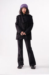 Retro two-tone high-waisted straight-leg embroidered flared jeans