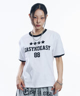 ナンバリングパッチクロップリンガーTシャツ - ホワイト
