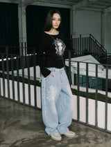 RAW CUT DENIM PANTS (LIGHT BLUE)