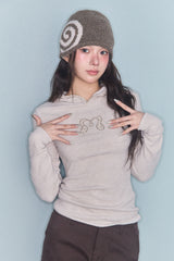 SIDE RIBBON SWIRLY BEANIE BROWN