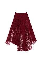 レースアシメトリックシャーリングスカート #RED