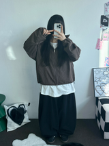 2WAY🩵 オーバールーズチェックウィンドブレーカージップアップ🩵🖤🤎3COLOR