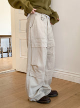 Snap Button Cotton D Ring Wide Pants (3color)