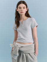 NUBASIC HENLEY NECK T-SHIRT LIGHT GRAY