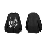 RE-BONE (Skeletal Line) –ウォッシュ ボーンプリント スタッズ ロングスリーブ Tシャツ