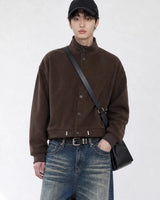 (UNISEX) Suede-Touch High Neck Cardigan