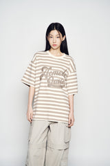 25SS ストライプロゴプリントショートスリーブTシャツ ベージュ