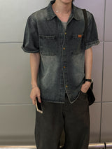 Snap Washed Label Denim Shirt
