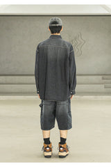 リラックスウォッシュドデニムポケットロングシャツ MSFST001-BK