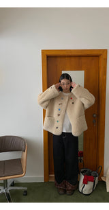 wool kitsch button round fur jacket