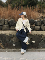 チェックボタンロールアップワイドパンツ (2c)