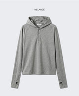 Fingerhole Crop Hooded Long Sleeve Melange