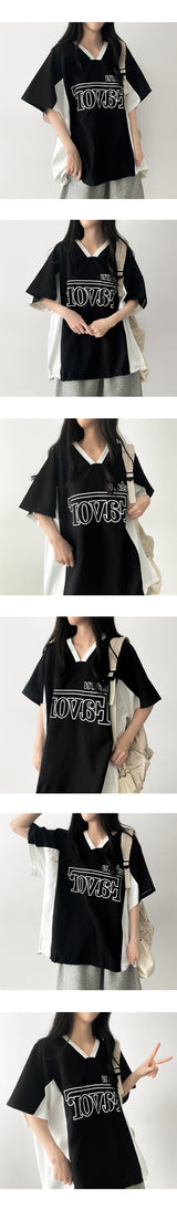 エペーターオーバーサイズフィットカラーリングVネックショートスリーブTシャツ