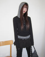 Jian High-Neck Color-Block Fleece Hooded Sweatshirt