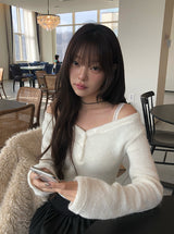 ガトーボタンスリムブ起毛長袖Tシャツ