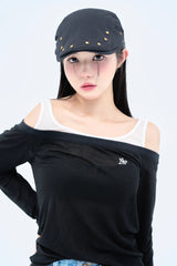 オフショルダーレイヤードTシャツ / off shoulder layered TEE
