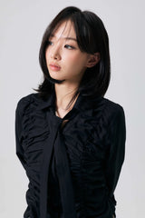 ELISE TIE SHIRRING SHIRT / BLACK