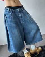 Rise Waist Button Side Pintuck Denim Bermuda Shorts 3color