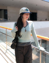 Pint Crop V-Neck Slim Long Sleeve