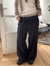 レイヤードバンディングデニムパンツ