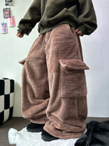テディベイビー🤎🐻🧸 オーバーカーゴストリングファーパンツ 💚🤎🖤🧡4カラー