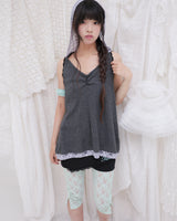 FLORAL LACE DOUBLE HOOD SLEEVELESS / CHARCOAL