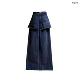 (2color) Frayed Raw-Edge Skirt Layered Pants