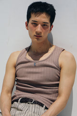 High ribbed logo sleeveless(Beige)