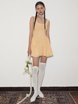 rirri Summer French-Inspired Pure & Alluring Style Retro Vacation100% Cotton Drawstring Waist Tie Dress