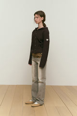 CHERRY RIBBON HOODIE CARDIAGN [DARK BROWN]