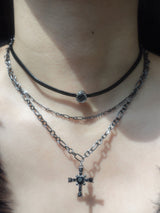 black love necklace | 블랙 십자가 하트 레이어드 목걸이